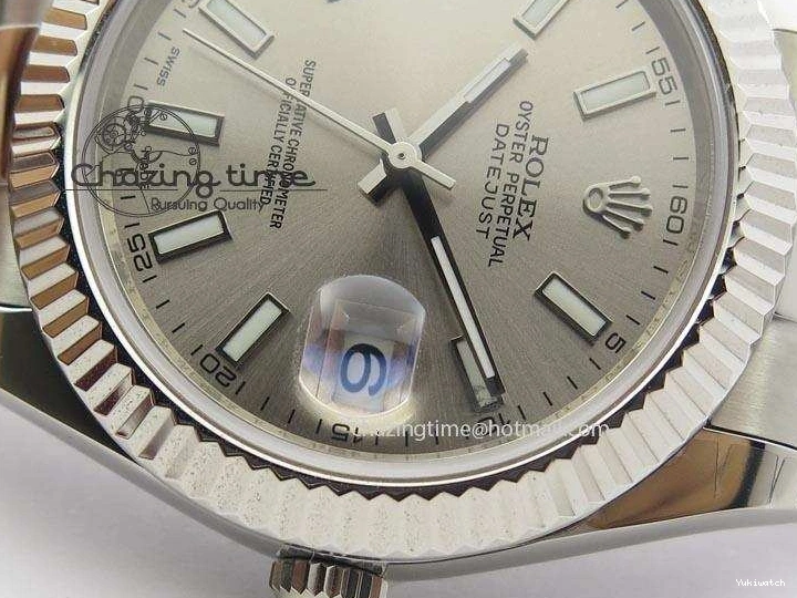 SS II 116334 On Sliver Sticks Dial Markers 41mm A3136 SS Gray Datejust Bracelet 0405